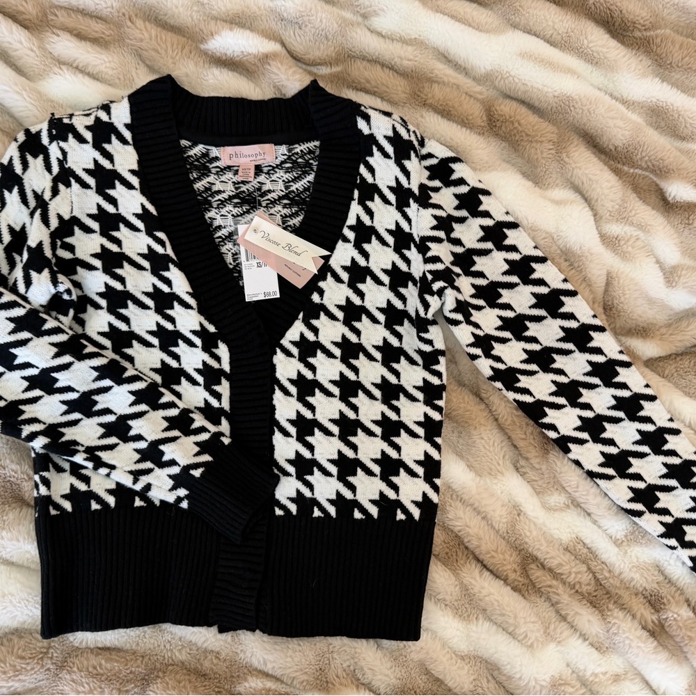 Philosophy Black and White Houndstooth Cardigan